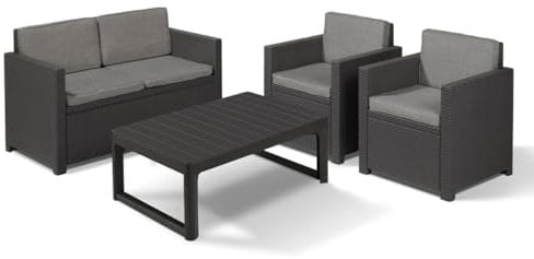 Allibert Loungeset Victoria Monaco mit Tisch Lyon anthrazit - Premium - Rattanoptik, wetterfest