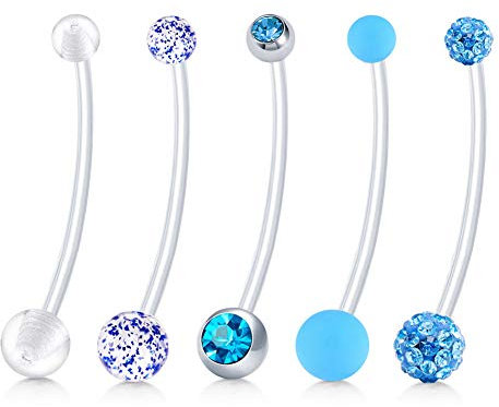 Longita 14G Schwangerschaft Bauchnabelpiercing Mutterschaft Flexible Barbell Retainer Kunststoff Stab 38mm Länge Einstellbar 5 Stile-Blau