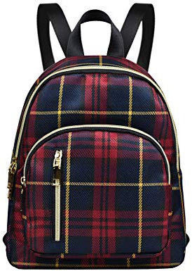 YANAIER Damen Mini Rucksack Wasserdichte Nylon Klein Anti-Diebstahl Daypack beiläufige Spielraum Tagesrucksack Mädchen Schultertaschen Rotes Plaid
