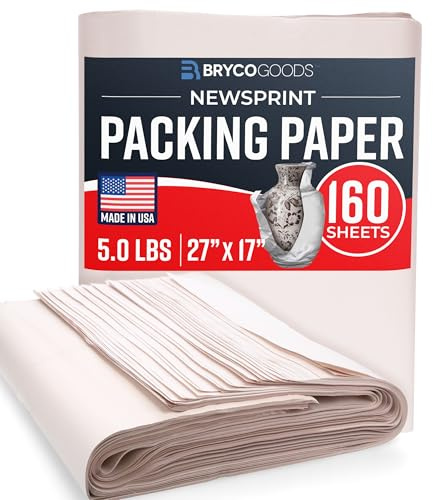 Bryco Goods Newsprint Packing Paper Sheets for Moving - 5lb - 160 Sheets of Newspaper Paper - Must Have in Your Moving Supplies - 27 x 17 - Made in USA