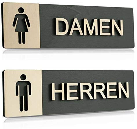 WC Schild Echtholz Anthrazit Holz Edel Piktogramme Toilette Toilettenschilder Türschild Damen Herren (Damen & Herren)