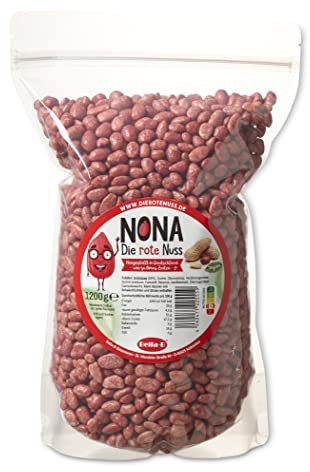 NONA Die rote Nuss - 1200g - geröstete dragierte Erdnüsse mit rotem Zuckerüberzug - Partysnack - Süße Nüsse - Die roten Erdnüsse - Deutsche Produktion