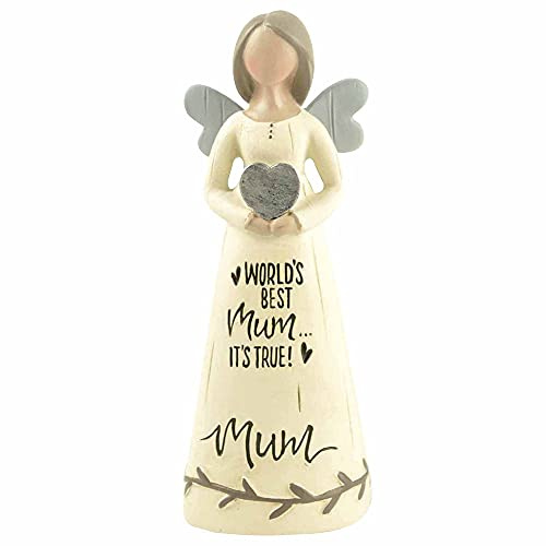 Feather & Grace World's Best Mum Angel Figurine – Handcrafted Resin Ornament with Heart Detail, Sentimental Mum Gift, 14cm Collectible Decoration