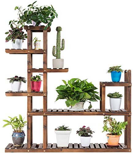 COSTWAY Pflanzenregal Blumenregal, Blumenständer Holz, Blumentreppe Garten, Pflanzentreppe mehrstöckig, Holzregal (7 Etagen / 120 x 25 x120 cm)