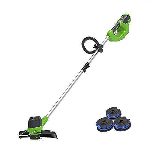 Greenworks Tools Cordless Lawn Trimmer G40LT with 3 Double Thread Spools (Li-Ion 40 V 30 cm Cutting Width 7000 rpm Turnable & Tiltable Motor Head Aluminium Guide Rail Without Battery and Charger)