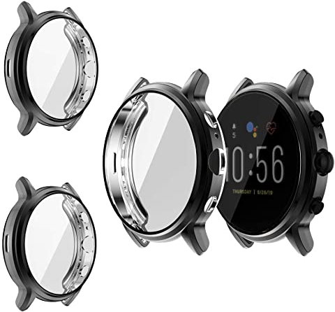 Ruentech Coque de protection compatible avec Fossil Gen 5 Carlyle Film de protection Coque de protection anti-chocs en TPU Slim Plated Frame Shell Anti-chocs (noir + noir + noir)