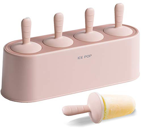 IcyClassic - Juego de 4 moldes de silicona para hacer paletas de helados, fáciles de liberar, reutilizables, para hacer paletas (rosa, IcyClassic)
