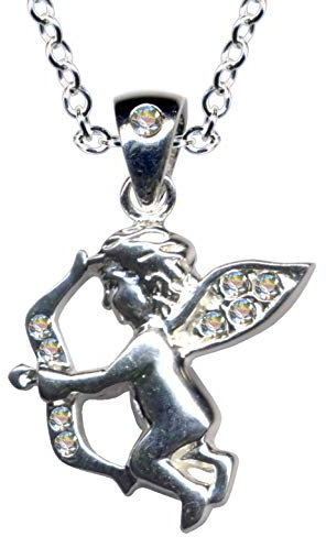 Halskette mit Amor Anhänger/Echt Silber 925 mit Zirkonia/Jugendstil Collier/Steinfarbe: klar Weiss/Online Shop Schmuck kaufen / 54080