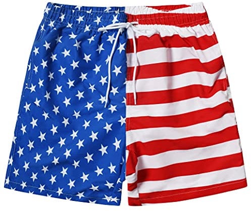 MADHERO Herren Badehose mit lustigem Muster und Netzfutter, Amerikanische Flagge, XL