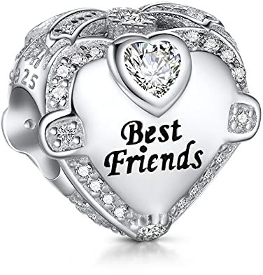 NINGAN 925 Silber Herz Charms für Familie Beste Freunde Perlen Familie Charm Perlen ein GeburtstagsgeschenkGeeignet für Damenarmbänder und -ketten