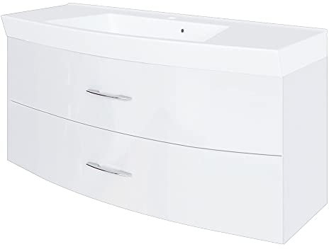 Lomadox Badezimmer Waschtisch mit Unterschrank 120cm FLORIDO-03 Hochglanz weiß B/H/T: ca. 120/54/47 cm