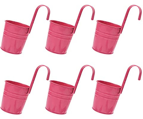 6 Set Blumentöpfe zum Aufhängen, Blumentopf Hängend aus Metall, Bunt Hänge Blumentopf für Balkon, Zaun, Garten, Wand, Robuster Hängetopf mit Abnehmbarem Haken & Ablaufloch