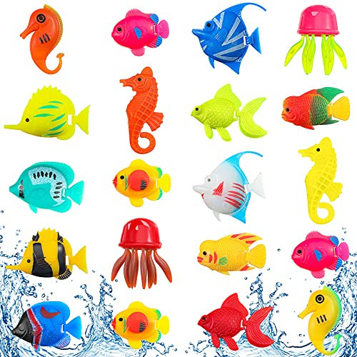 Weewooday 20 Stücke Bewegliche Künstliche Fische Plastik Schwimmende Fische Lebensechte Fisch Ornament Aquarium Dekorationen für Aquarium (Quallen und Seepferdchen)
