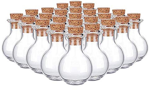 Lot de 10 Petites Mini Bouteilles en Verre Transparent avec Bouchon 19 X 26mm Jolie Fiole Décorative pour Message Secret Bijoux Anniversaire Mariage