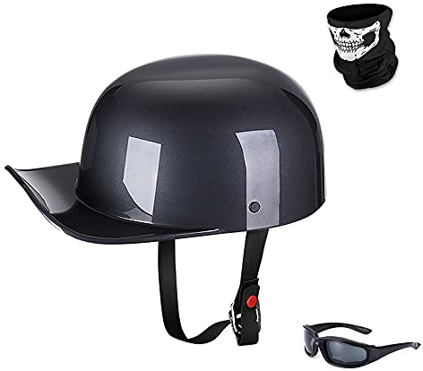 Woljay Jahrgang Jethelm Motorradhelm Retro Baseball Kappe Halbhelm Männer Frauen für Kreuzer Straße Roller Moped mit Maske Gläser - DOT Certified (Smoke,M)