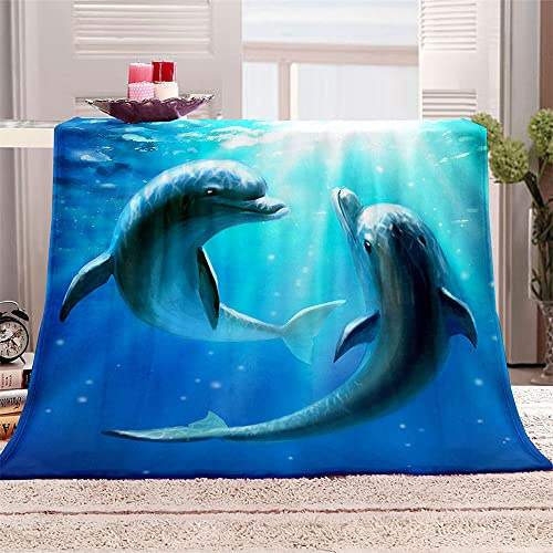 FANSU Kuscheldecke Flauschig Flanell Decke, 3D Drucken Microfaser Weich Warm Plüsch Fleecedecke Sofadecke Couchdecke Wohndecke Bettdecke Tagesdecke (Delfin,150x200cm)