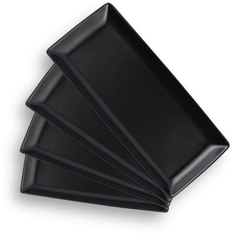 Gomakren Serving Platter Serving Dishes, 14 Inch Porcelain Serving Trays for Party, Halloween Large Serving Platters and Trays, Rectangular Sushi Plates for Entertaining Thanksgiving, Set of 4, Black