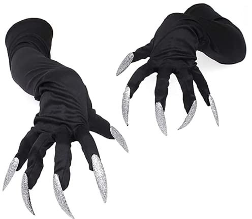 JIAHG Halloween Handschuhe, Halloween Kostümhandschuhe mit Krallen Halloween Cosplay Golves Halloween Pfoten Handschuhe Lange Nagel Fingernägel Handschuhe