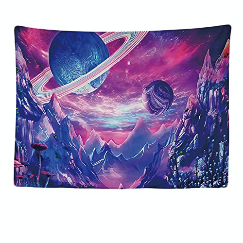 Ulticool - Wandteppich Dekoration Wohnung - Planeten Lila Berge Meer - 200 x 150 cm groß - Wandtuch Wandbehänge - Accessoires für Schlafzimmer Wohnzimmer Kinderzimmer