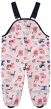 DAWILS Kids Rain Trousers Bib Pants Waterproof Overall Trousers Girls Mud Pants Toddler Puddle Suit for Outdoor Play 7-8 Years Pink