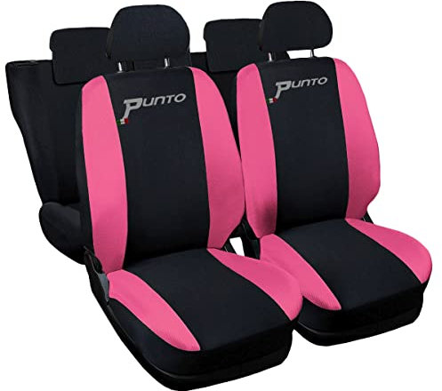 Auto Accessori Lupex | Coprisedili auto compatibili con Grande Punto (2005-2018) con schienale e seduta posteriore divisi 40 e 60, Nero Rosa, Made In Italy, Sedili Anteriori e Posteriori