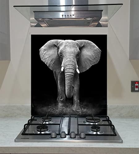 Splashback Toughened Glass Modern Unique Kitchen Black Elephant Any Size (wide 60 x height 75/cm)