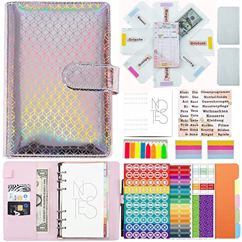 Budget Planner Deutsch Budget Binder A6 - Bugetplaner Haushaltsbuch mit Geldfächer, Finanzplaner Geld Organizer Sparbuch mit Folien