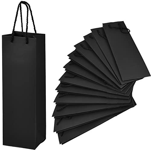 12 Pièces Sacs pour Bouteilles de Vin, Champagne Pochettes Cadeaux avec Poignées Solide, Vin Sacs en Papier Kraft Très Résistants, Sac à Champagne pour Anniversaire Fête Mariage, 11x9x35cm (Noir)