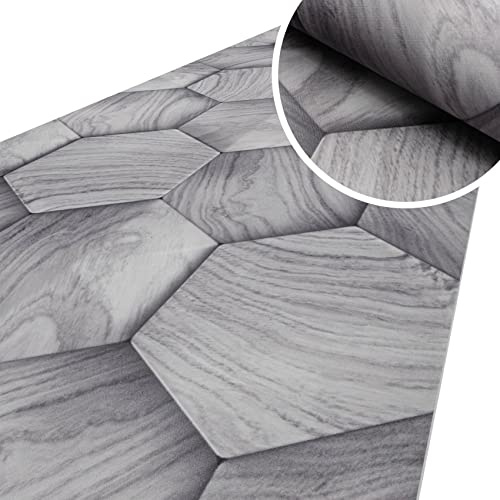 ANRO Küchenläufer Läufer Küchenteppich Flur Teppichläufer Polyester Abwaschbar Teppich Holzoptik Geometrie Grau 260x51cm