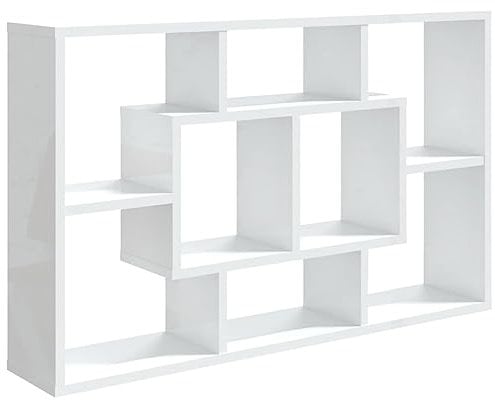 vidaXL Wandregal, Wandablage mit viel Stauraum, Hängeregal für Wohnzimmer, Schweberegal Bücherregal Büroregal Regal, Hochglanz-Weiß Holzwerkstoff