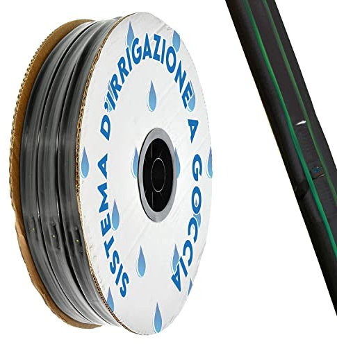 MAKA Manichetta Gocciolante Irrigazione 2 Litri/Ora Striscia Tape Tubo Acqua 16mm Piatto Forato per Irrigare a Goccia Orto Bobina Diverse Misure Resistente UV e Gelo (100 metri, Passo 40)
