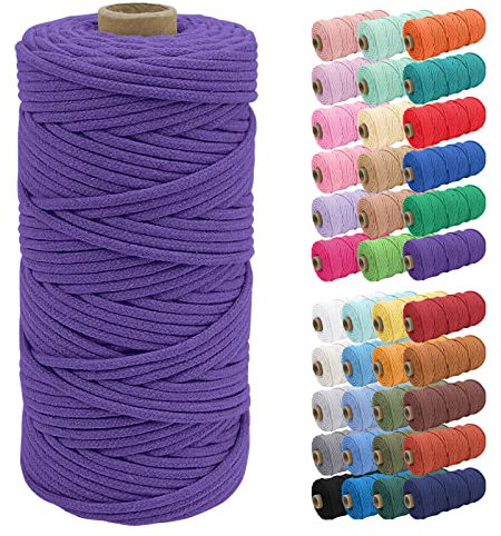 Uiopa Baumwollkordel 3mm x 100m, Makramee Garn Geflochten Baumwollgarn mit Kern, Baumwollseil Natürlicher Rope Garn für Taschen, Wandbehänge, Pflanzenaufhänger, DIY Handwerk