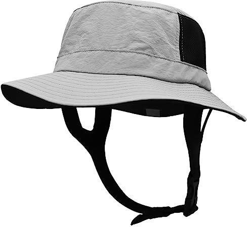 Huakunda Sonnenhut Herren UPF 50+UV Schutz Anglerhut mit Kinnband Faltbar Safarihut Breite Krempe Buschhut für Draussen Reisen (Hellgrau)