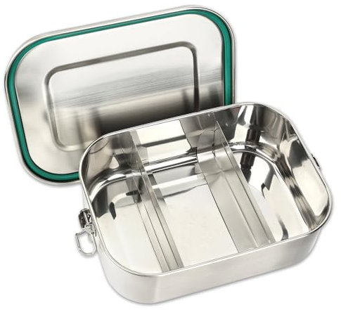 Schramm® Brotdose aus Edelstahl wählbar 800, 1200, 1400, 1700 oder 2200ml Lunchbox mit Fächern inkl. 2 Stück Trennwänden Metalldose mit Schnapverschluss, Größe:1700 ml