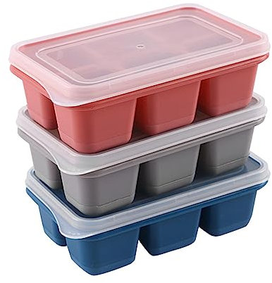 Eiswürfelform,3er Pack Eiswürfelbehälter Mit Deckelm, Eiswürfel Form Platzsparend und stapelbar Ice Tray Ice Cube, Zertifiziert und BPA Frei Quadratische Eiswürfelschalen einfach Herauszunehmen