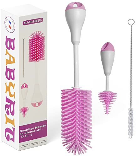Goupillon Biberon | Brosse Biberon Bébé avec poils extra-souples | Set de 3 pièces Lave Biberon et Tétine anti rayures idéal pour biberons toutes marques | Nettoyeur Biberon Bébé