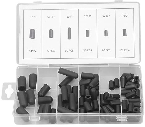 80 Pièces Embouts en Caoutchouc, 5/32in à 3/8in Noir Kit D'assortiment D'embouts en Caoutchouc, Protections De Filetage De Vis pour vis, Tubes, Câbles, Fils