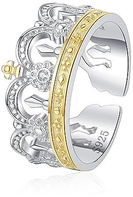 Crown Ring 'Fine 925 Sterling Silber Hochzeiten Engagements Anillos für Frauen Einstellbare Party Ringe Paar Ringe Hochzeit Luxus Schmuck für Frauen Geschenk