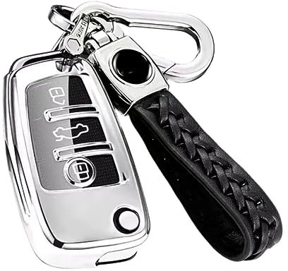 Z.MYUKI 【5 Couleurs】 Q2 S Line Sport Coque clé avec porte Clef pour Audi Q2 2017-2022 2023 Accessoire original Protection clé (Argent)