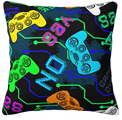 SJOAOAA Federa per cuscino con joystick colorato con videogiochi, quadrata, per camera da letto, divano, sedia, 40,6 x 40,6 cm