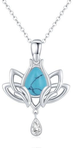 REDSUN Lotus Halskette 925 Sterling Silber Lotus Kette Türkis Synthese Anhänger Schmuck für Tochter Frau Damen Muttertagsgeschenke für Mama
