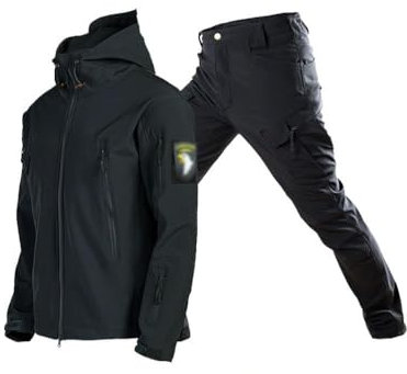 Oanviso Herren Trainingsanzüge Tactical Militär Kleidung Kriegsspiel Taktisch Uniform Warm Winter Windjacke und Cargo Hose Outfit Jagdbekleidung Mode Schießen Set A Schwarz XXL