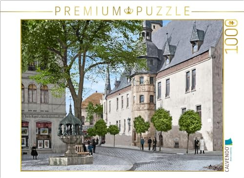 CALVENDO Puzzle Aschersleben - Rathaus und Hennebrunnen um 1906 (aus Schwarzweiß) | 1000 Teile Lege-Größe 64 x 48 cm Foto-Puzzle für glückliche Stunden