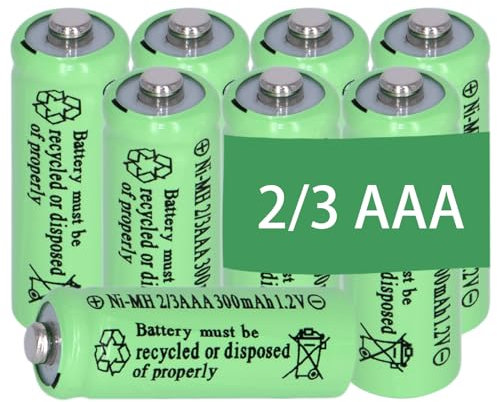 Yibatopow Ni-MH 2/3 AAA 1,2 V 300 mAh wiederaufladbare Batterien mit Knopfleiste, 3 A, 2/3 AAA-Batterie für Solarleuchten, Outdoor-Solar-Gartenkunst-Akku (keine AAA-Batterien), 8 Stück