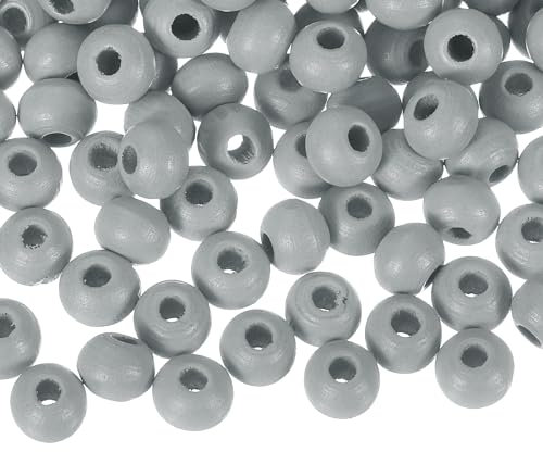 sourcing map 300Pcs 8mm Colored Natural Wood Beads, Large Hole Round Colorful Wooden Spacer Beads for DIY Crafting, Jewelry Making Bracelets (Grey)