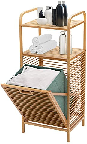 LIFEZEAL 40L Panier à Linge en Bambou, Grand Meuble à Linge Sale avec Compartiment, Panier à Linge Amovible, Corbeille à Linge Écologique, 40,5 x 33 x 95,5 CM