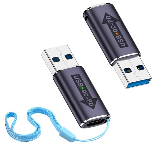 Duttek USB 3.1 QC auf USB Typ C PD Adapter - PD QC 4.0 Schnellladung USB 3.1 Stecker auf USB Typ C Buchse Schnellladeadapter mit LED-Licht für USB QC Power auf USB C PD-Funktion (2 Stück)