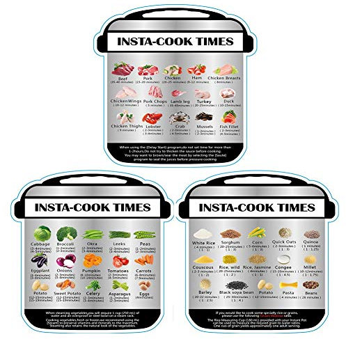 Insta-Cook Times, adesivo magnetico per promemoria (lingua italiana non garantita), programma di cottura, guida rapida (lingua italiana non garantita), con immagini di alimenti per pentole a pressione
