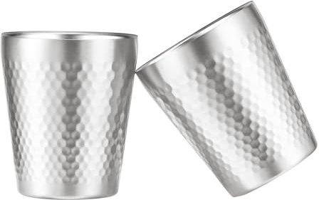 Ensemble de Tasses en Acier Inoxydable 10oz/300ml Empilables à Double Paroi en Métal Isolé Incassable, Surface Texturée en Diamant Plaqué Titane,Tasse à café/Thé/Verres à Bière (Argent)