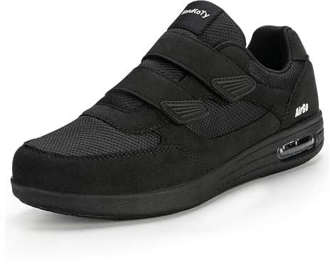 KWUKOTY Women's Adjustable Fit Diabetic Shoes Orthopedic Walking Sneakers | Plantar Fasciitis/Swollen Feet/Bunions | Black Wide Size 7.5